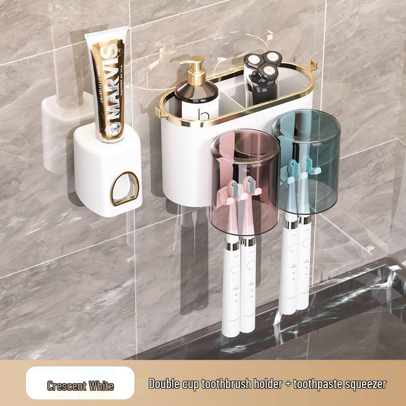 Wall-Mounted Electric Toothbrush and Toothpaste Holder with No-Drill Installation