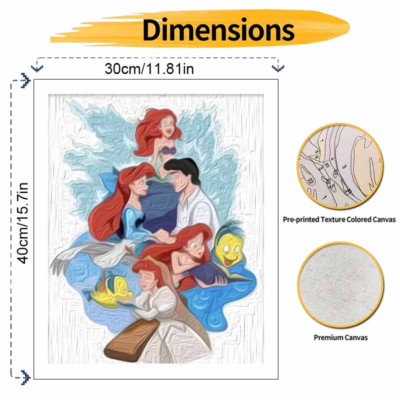 Disney The Little Mermaid Ariel DIY Oil Painting Art Painting Kit Home Wall Decor Handmade Gift Coloring Canvas Art Craft Room Decor