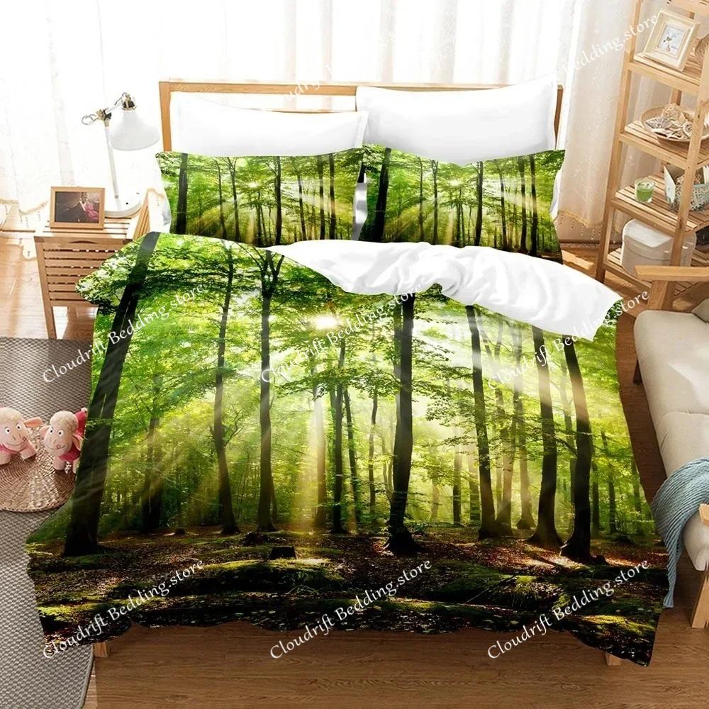 3D Landscape Duvet Cover King Full Size Summer Palm Trees Beach Sea Waves Ocean Theme for Kids Girl Boys Polyester Bedding Set
