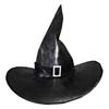 Halloween Witch Hat Vintage Faux Leather Wizard Hat with Buckle Halloween Cosplay Party Costume for Men Women