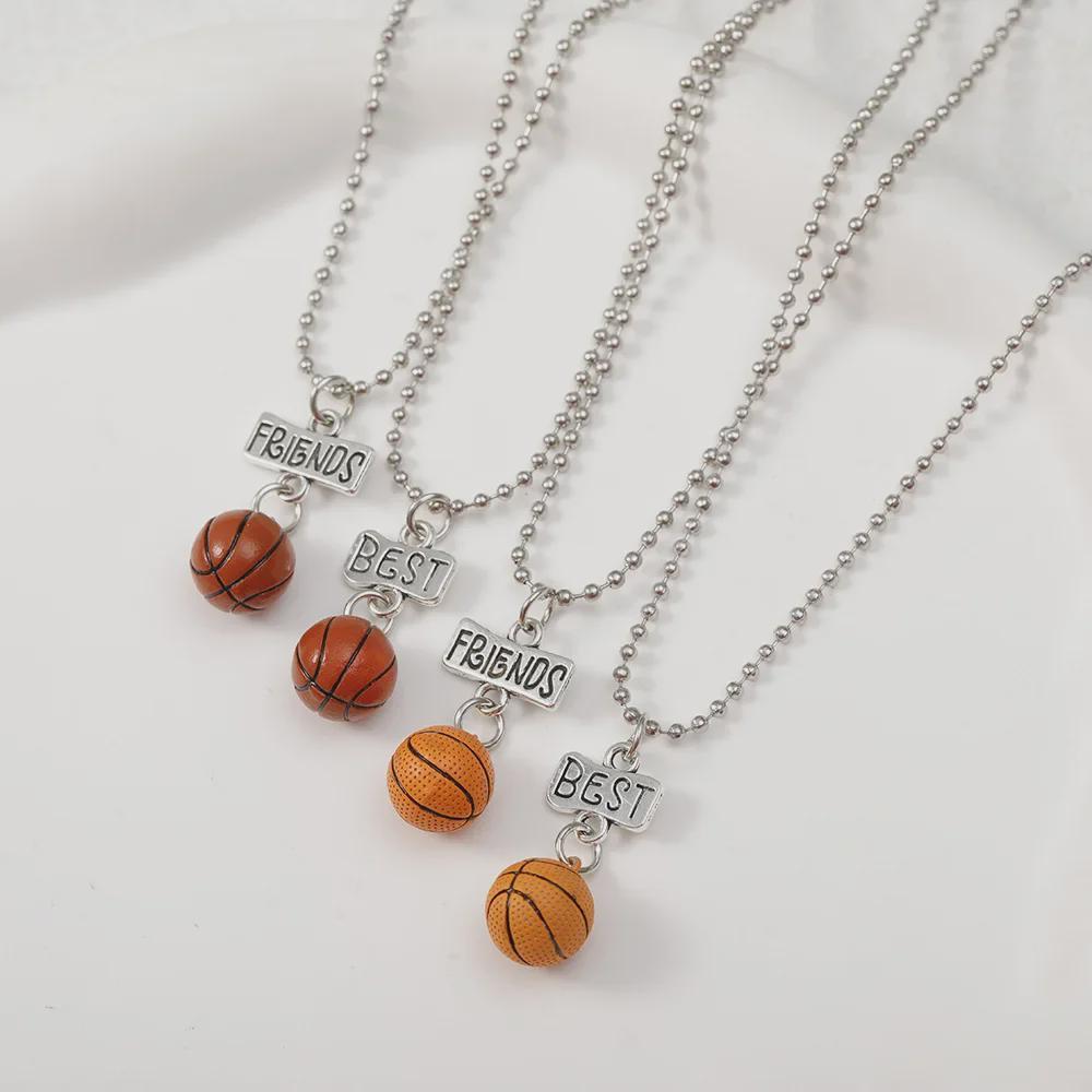 Colier cu pandantiv sport pentru copii - Design BFF cu tematică de baschet și fotbal