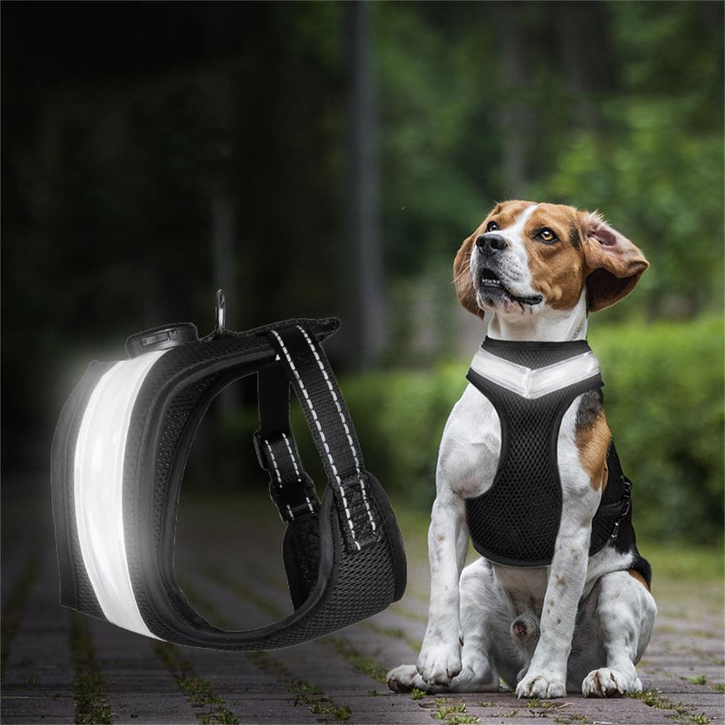 Fashion Dogs Harness Leash Adjustable Length Pet Chest Back LED Dog Vest with Sturdy Buckle for Pet Outdoor Walking