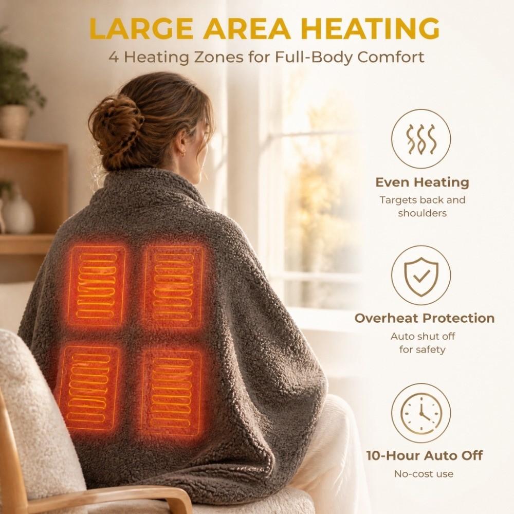 Soft Fabric USB Heating Shawl 3 Heated Level Outdoor Camping Thermal Blankets Office Use