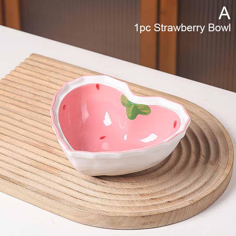 Strawberry Bowl Spoon Plate Set Beautiful Girl Heart Bowl Salad Bowl Dessert Household Tableware