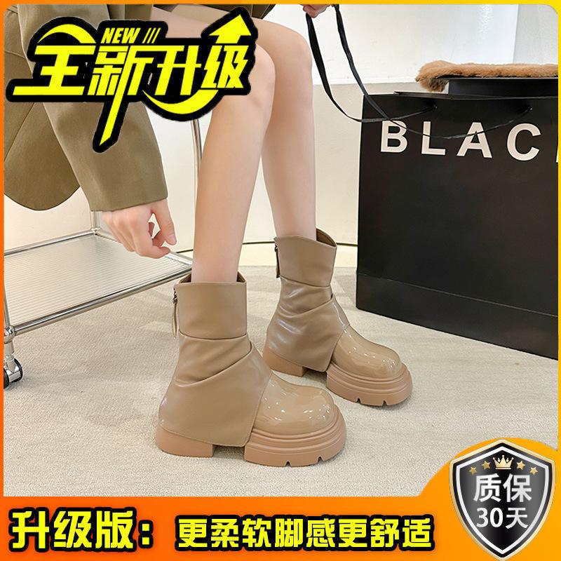 Thick-soled versatile black short boots women's spring and autumn single boots new high-end fashion boots