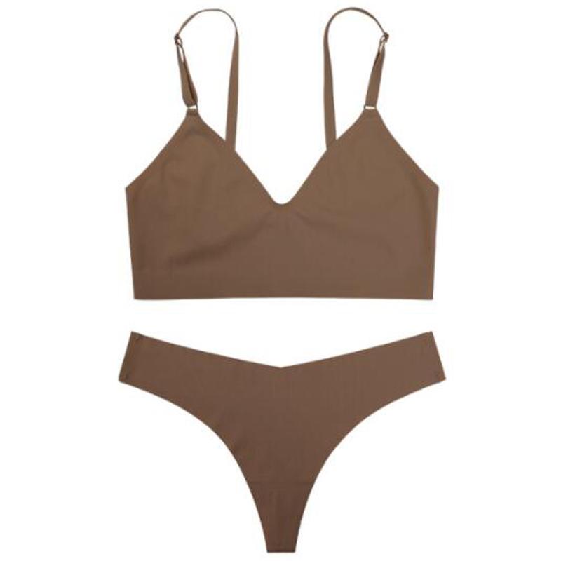 

CINOON женский бесшовный комплект с бюстгальтером, сексуальные стринги с низкой талией, v-образный вырез, бюстгальтер без косточек, нижнее белье без косточек, бюстгальтер, женский комплект нижнего белья из ледяного шелка XL