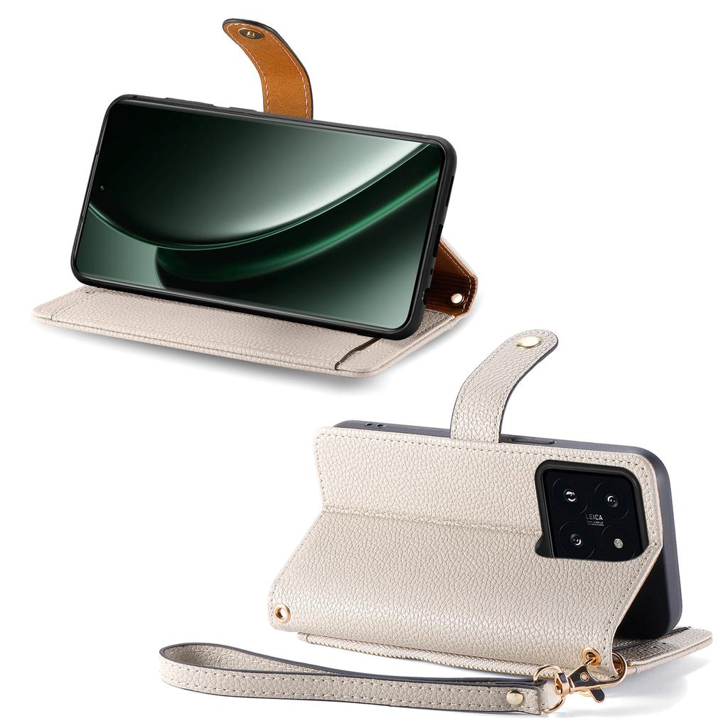 For Xiaomi 14T Pro Case RFID Blocking Zipper Pocket Leather Wallet Phone Cover with Strap