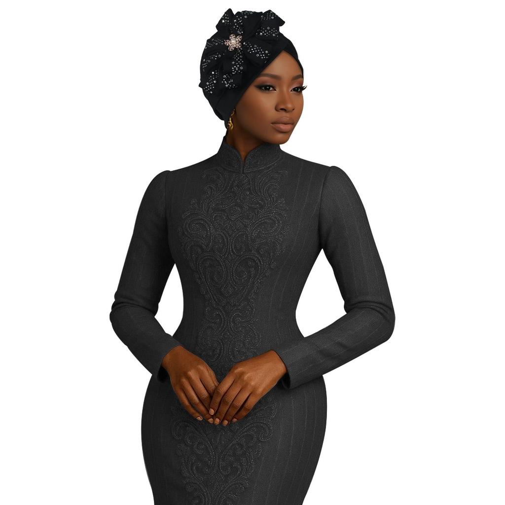 New African Rhinestone Flower Casual Hijab Hat 