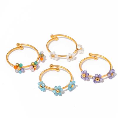 Mehrfarbige Zirkon-Blumenringe für Damen Schmuck aus Edelstahl Damen Sommer Accessoires Offene verstellbare Partnerringe Geschenk