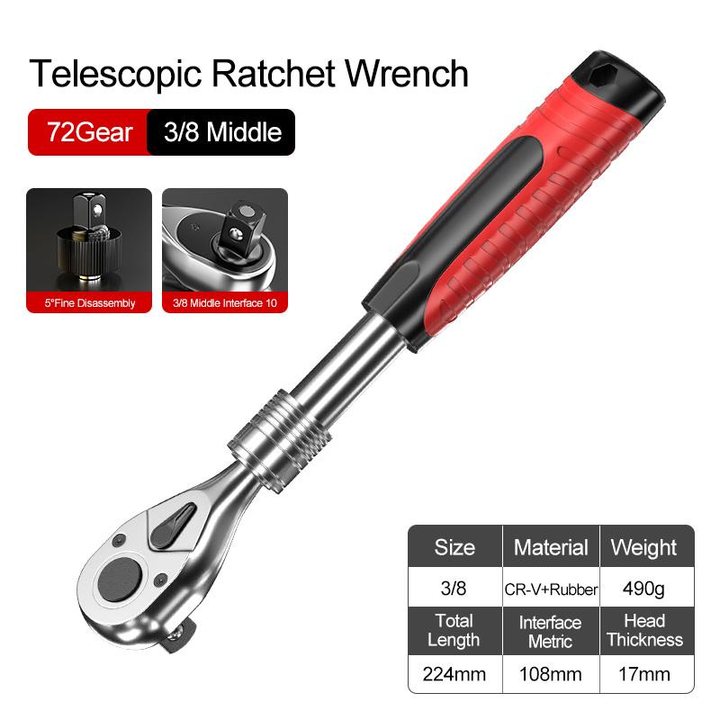 72 Teeth 1/4 "1/2 " Telescopic Socket Wrench Ratchet Spanner CR-V Quick Release Professional Auto Repair Hand Tools