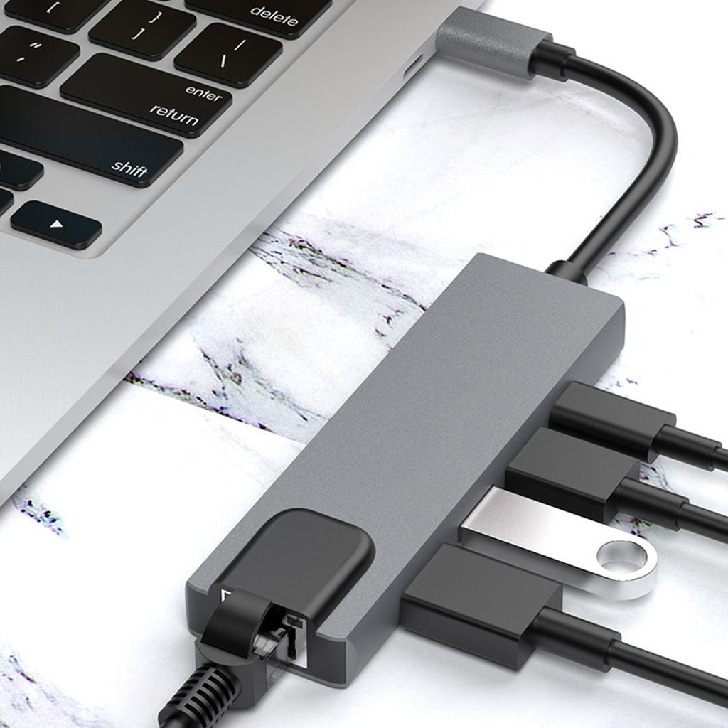5 in 1 Type C Hub Aluminium Alloy Silver Gray High Speed USB C Dock Multiport Adapter for Type C Device