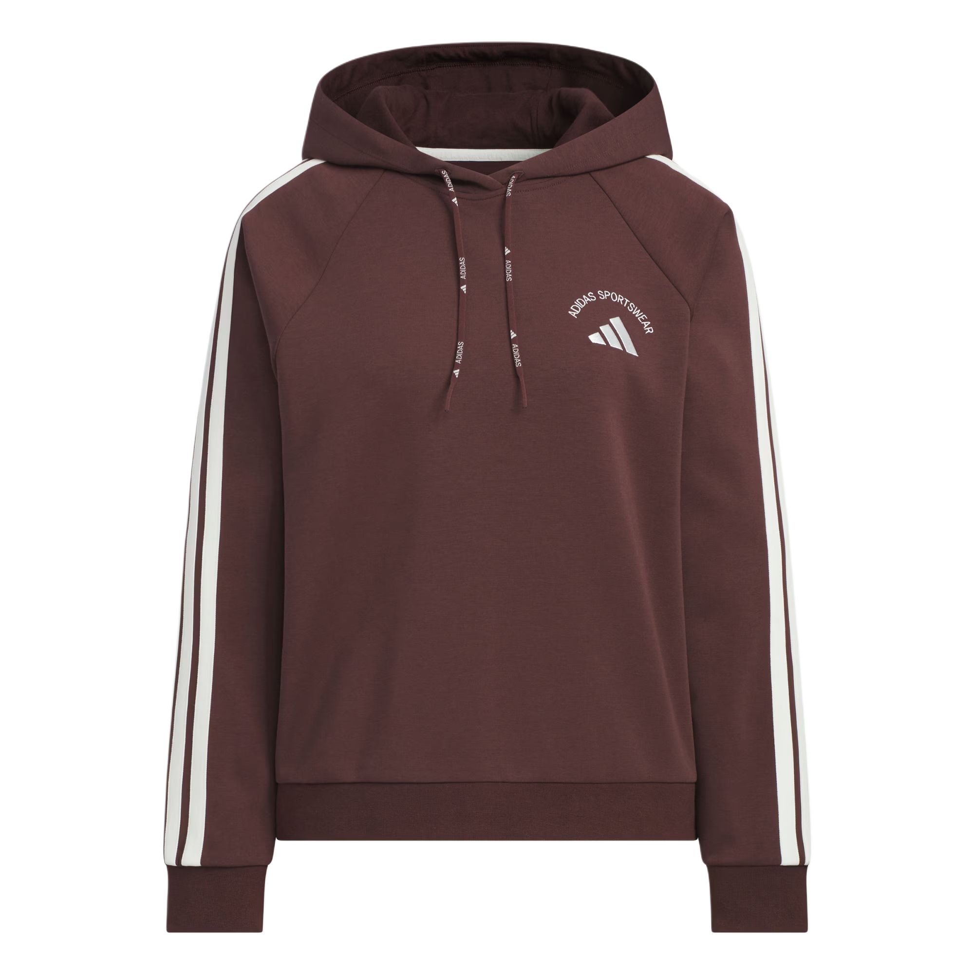 Adidas Sportswear Soft Doubleknit Hoodie Striped Pullover Knit Long Sleeve Sweatshirt Women Hoodies Dark-Brown KC0033 S