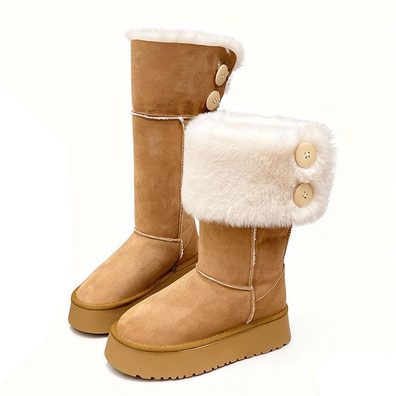 Snow boots women's new winter velvet thickened thermal boots thick sole heightened non-slip over knee cotton boots