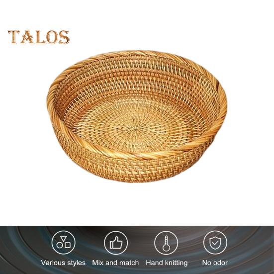 Oppbevaringskurv i rotting Rund serveringskurver til stue Håndvevd fruktskål Brødkurv til kjøkkenbenk