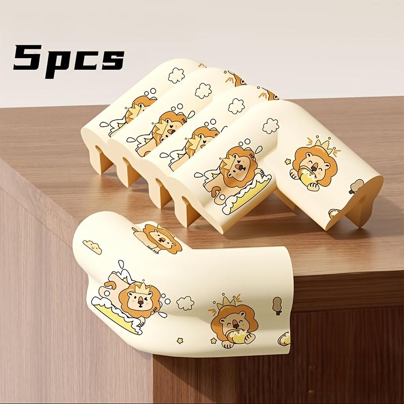5pcs INS beige anti-collision corner guards, cute crown lion pattern, soft self-adhesive foam, safe home protection.