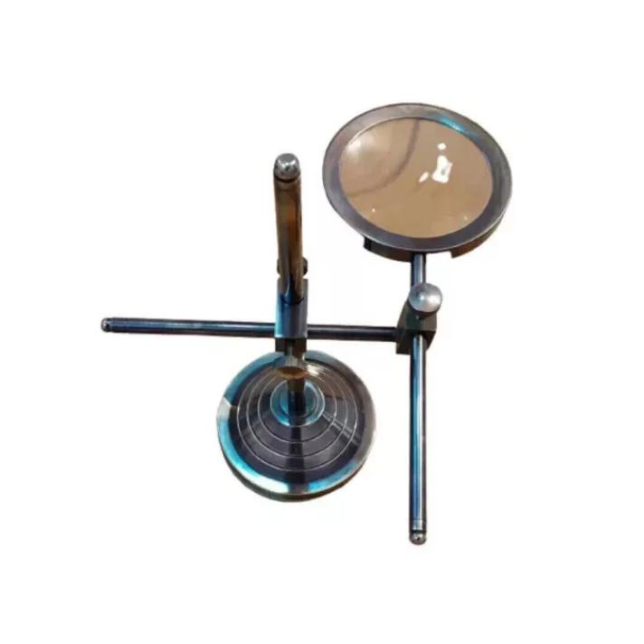 Nautical Antique Brass Magnifying Glass Adjustable Magnifier in Wooden Base Desk