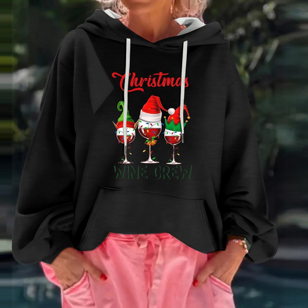 Women's Christmas Print Loose Casual Long Sleeve Hooded Sweatshirt