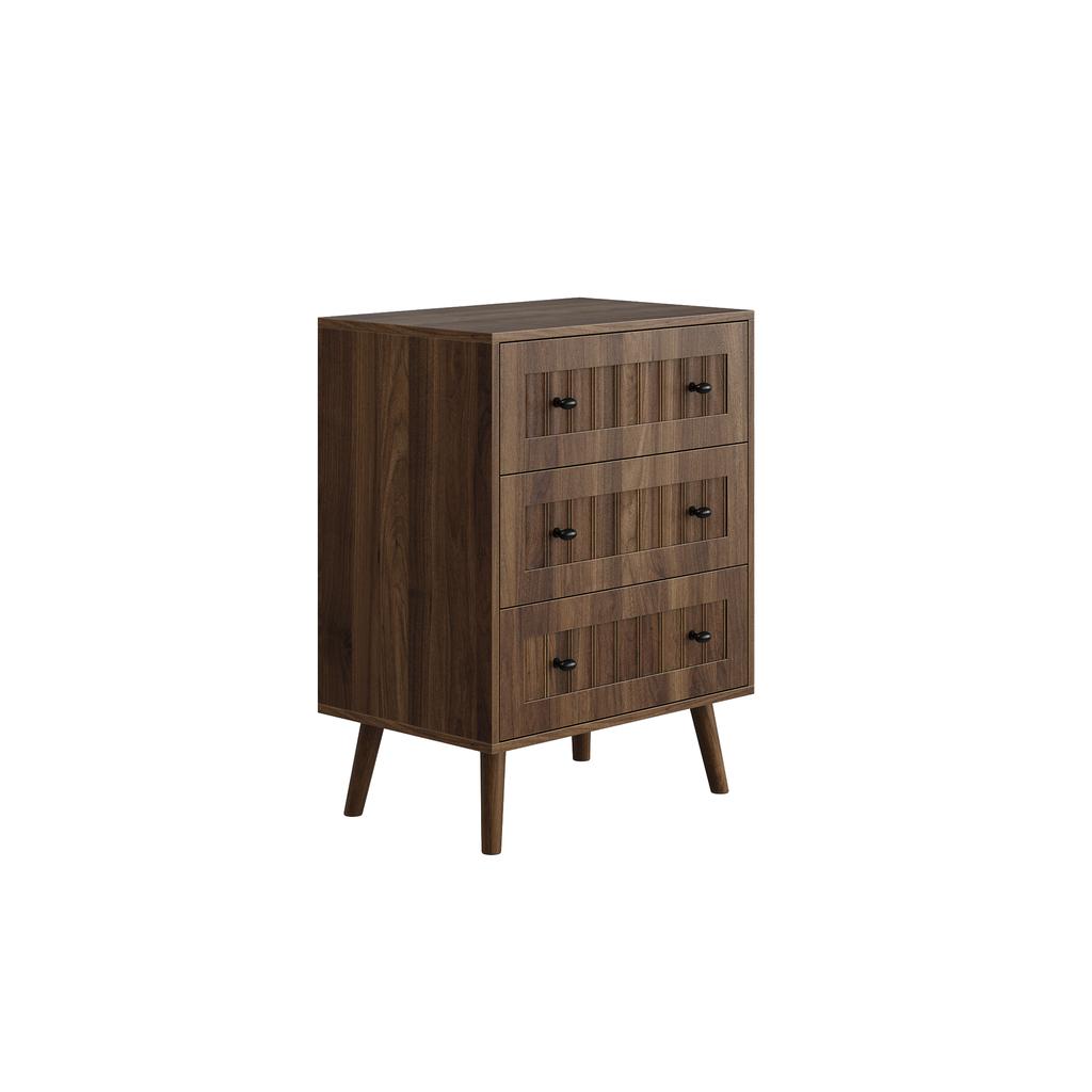 Chest of drawers with three drawers, modern wardrobe, dressing table, suitable for living room, bedroom, hallway (walnut wood)