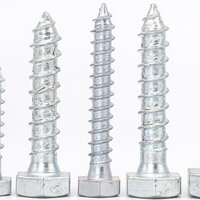 Șuruburi autofiletante hexagonale zincate, albastre și albe: Șuruburi pentru lemn M6/M8 cu filet complet și semifiletat