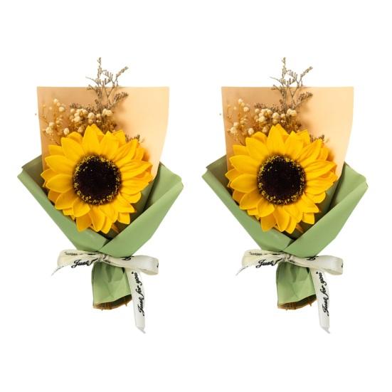 2 Pcs Mini Sunflower Bouquet Scented Artificial Soap Flower Birthday Valentine's Day Gifts
