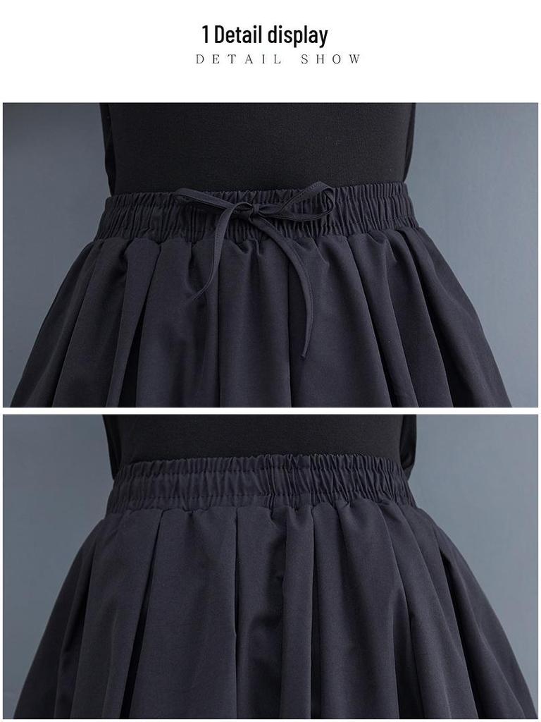 2024 Spring High Waist Slimming Elastic Tie Lantern Midi Skirt