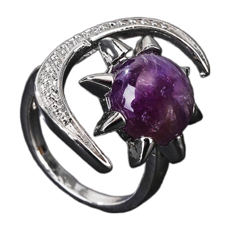 Elegant Moon and Star Crystal Ring Smooth Comfort Band Handmade Finger Jewelry Stylish Daily Wear Accessories