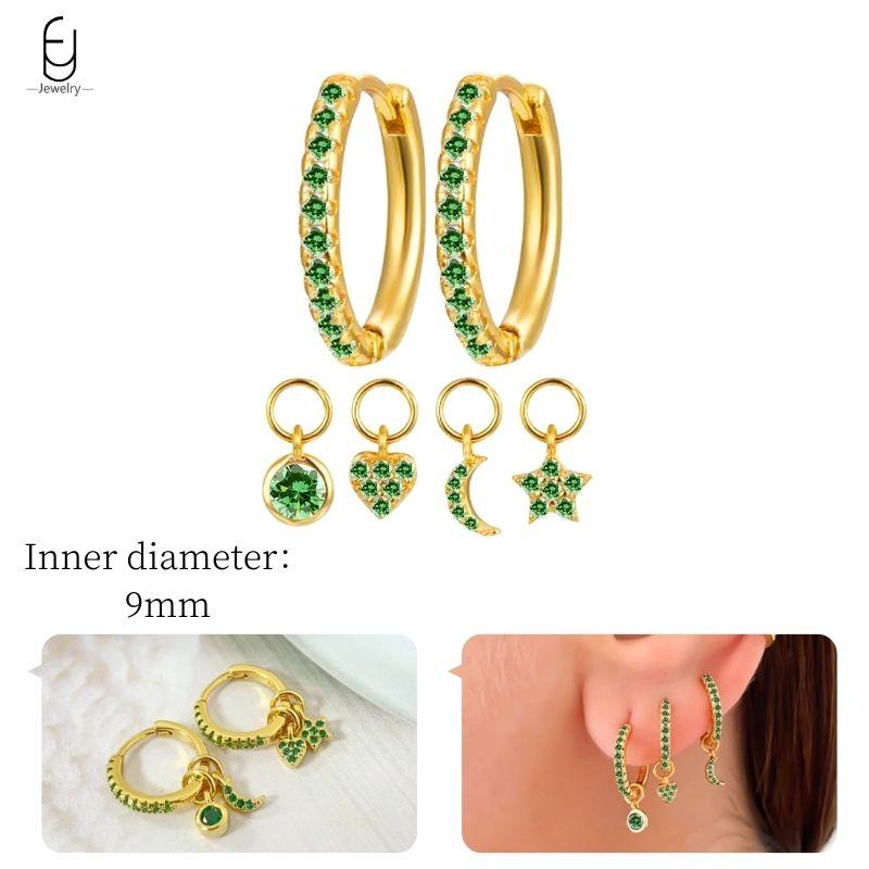 925 Silbernadel Grüne Zirkon Gold Ohrringe Herz Creolen für Damen Zarte Steckerohrringe Luxuriöser Schmuck Geschenke