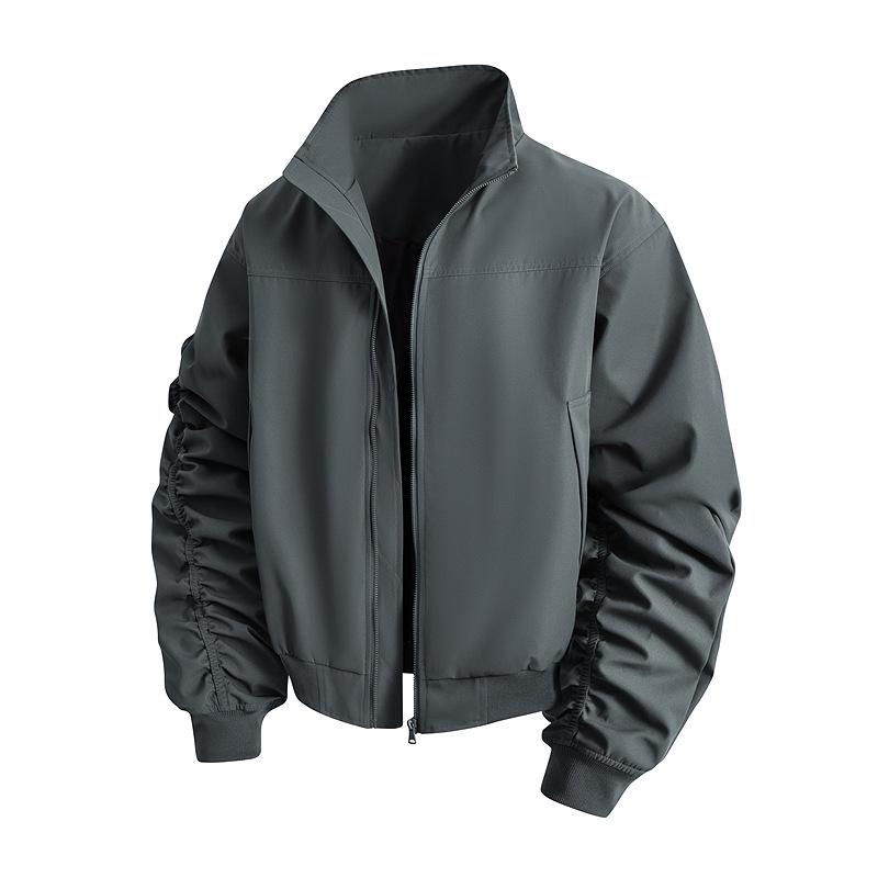 Men's Windproof Stand Collar Workwear Jacket - American Style, Three-Proof, Short, Loose Fit, for Spring & Autumn.