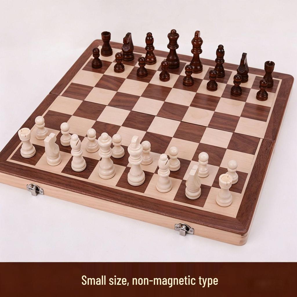 Magnetic Solid Wood Chess Set with Foldable Board - Double Queen Edition, Large Size, Adult & Educational Toy for Kids.