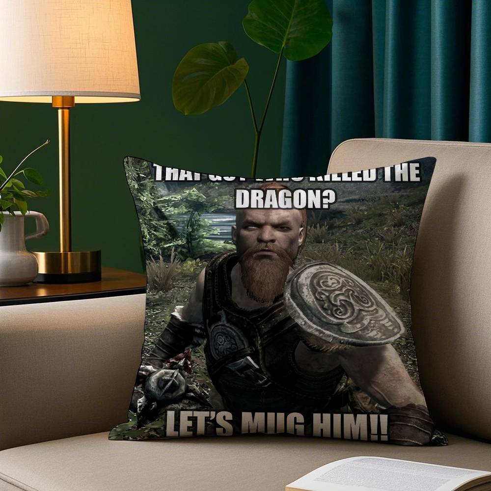 Hey Du Du bist endlich aufgewacht Skyrim Meme Kissenbezug Gemütlicher Plüsch-Kissenbezug Beidseitig bedruckt – Wohngeschenk für Schlafzimmerdeko