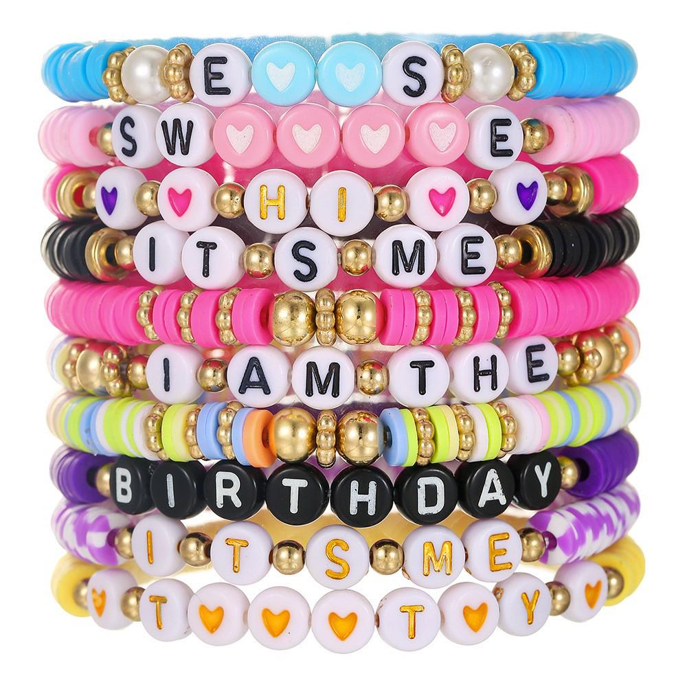 16-Piece Colorful Rice Bead Taylor Bracelet Set - Bohemian Swiftie Style