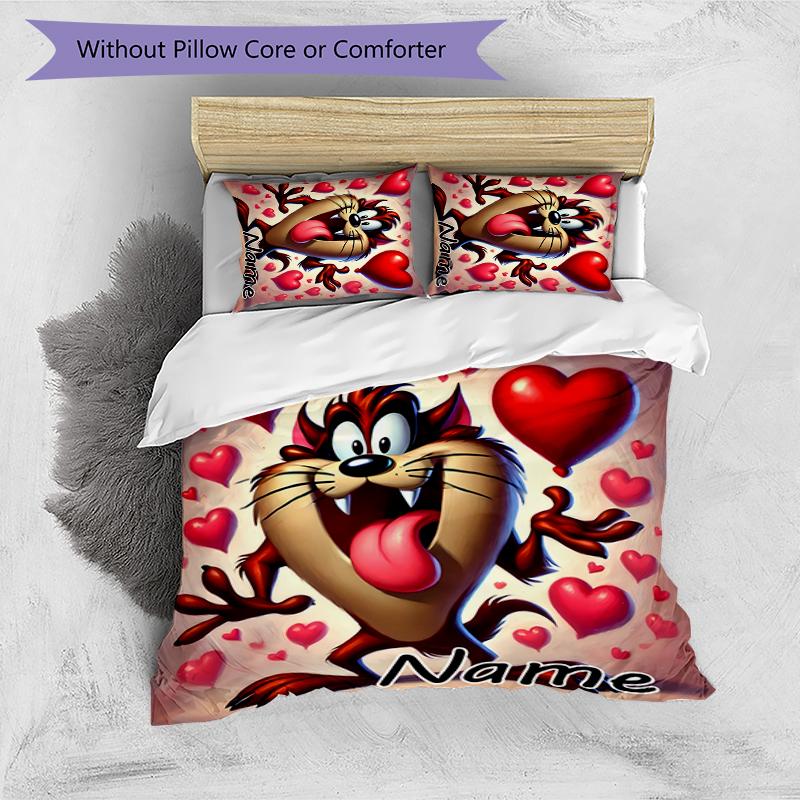 3pcs Custom Name Taz-Mania Bedding Set Duvet Cover Closure Includes 1 Duvet Cover & 2 Pillowcases for All Seasons Bedroom Decor