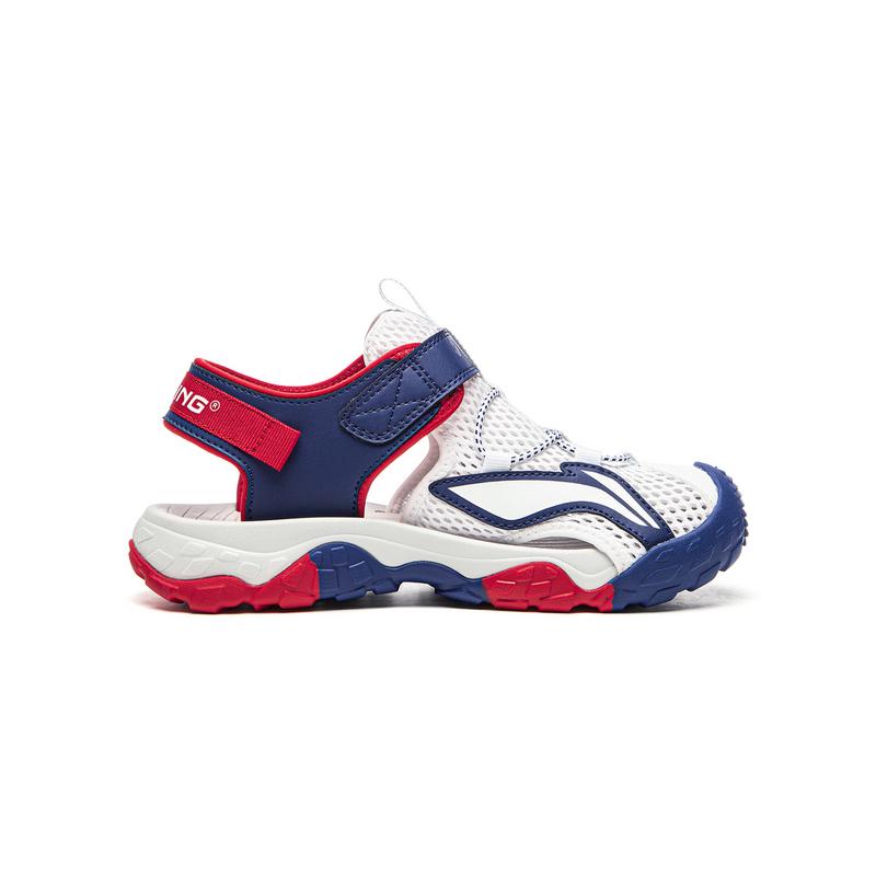 Li Ning Kids Sports Lifestyle Synthetic Leather Comfortable Versatile Soft Sole Sandals Kids Sandals Standard-White Graphite-Blue YKUU044-3