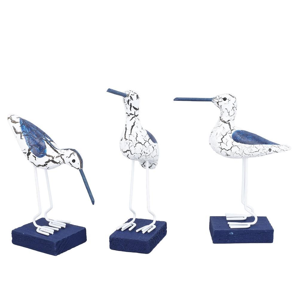 3pcs Blue White Color Seagull Statue 5in Seabird Sculpture Beach Outdoor Decor