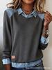 Abbigliamento donna europeo e americano ins colletto in denim maniche lunghe, maglione top a pullover con splicing in maglia