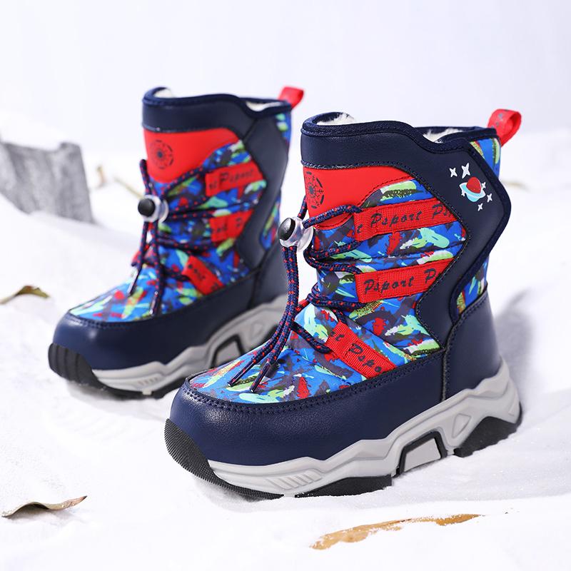 Autumn/Winter Unisex Kids Snow Sneakers Boys Plus Fleece Winter Boots Outdoor Non-slip Girls Teenagers Hip-top Snow Boots