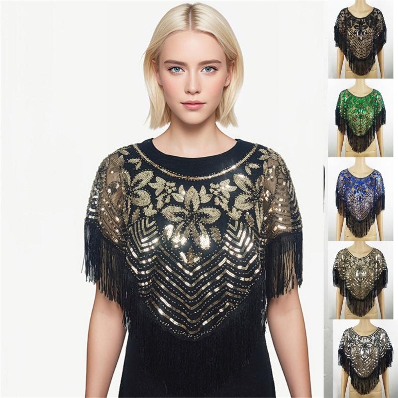 Sparkling Sequined Embroidered Shawl Wrap for Evening Gowns and Dresses Comfortable Wear Capes for Women Special Occasion