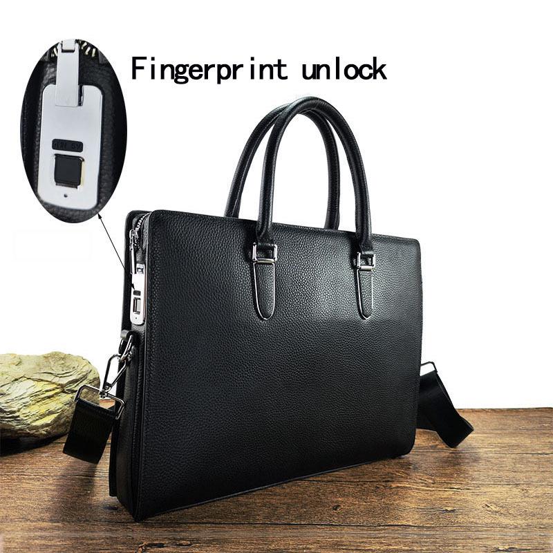 Men's High-End Genuine Leather Briefcase with Anti-Theft Fingerprint Lock - Single Shoulder Crossbody Business Handbag
