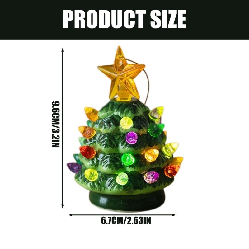 Resin Mini Christmas Tree Ornament with LED Light for Holiday Decors, Tabletop and Shelf Accent for Seasonal Home Styling