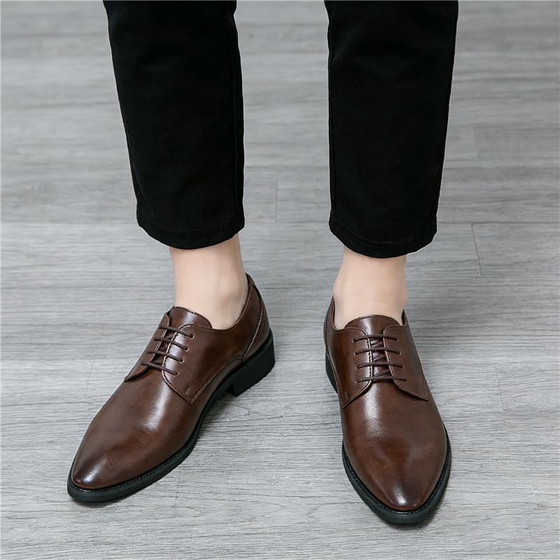New Men Pointed Black Brown Lace Up Business Casual Dress Oxford Shoes Designer Male Formal Homecoming  Wedding Footwear