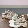 Thick heel Mary Jane bag head sandals women's summer new rhinestone word with square head light mouth sandals
