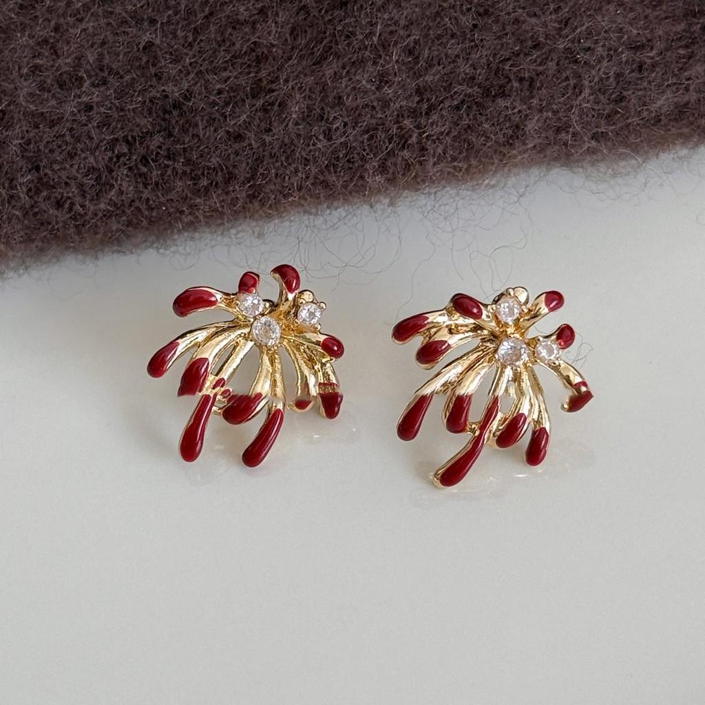 Diamond Inlaid Silver Needle Firework Earrings: Luxurious Autumn/Winter Studs for Women