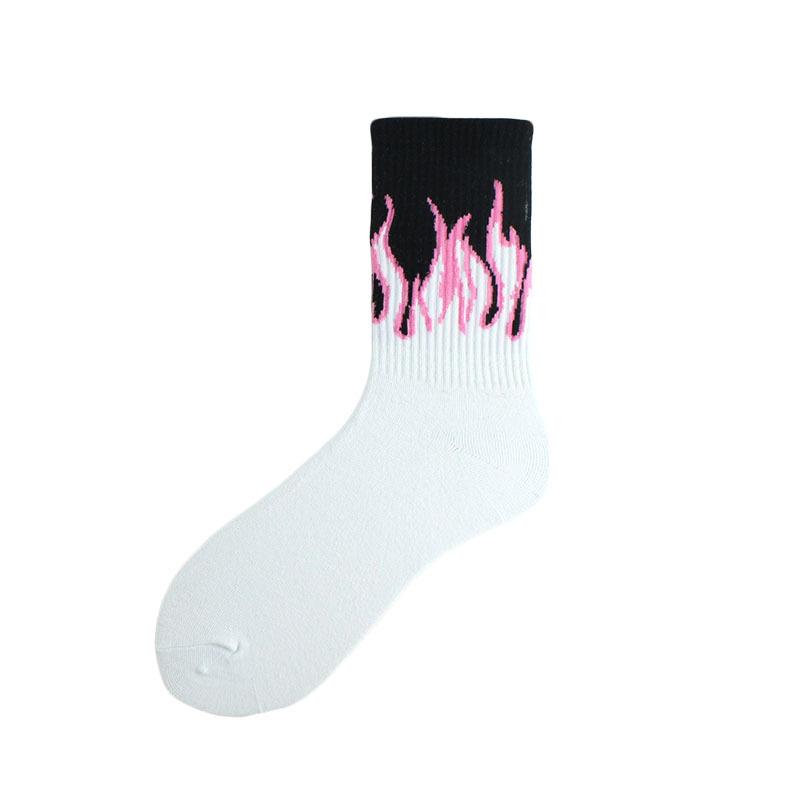 1 Pair Women Fashion Hip Hop Hit Color On Fire Crew Socks Red Flame Blaze Power Torch Hot Warmth Street Skateboard Socks