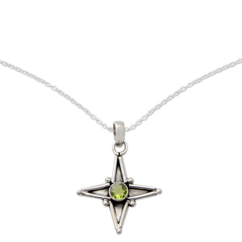 Collana con pietra preziosa di peridoto naturale Collana in argento sterling 925 con pietra preziosa verde Collana fatta a mano per gioielli da sposa e Natale - 6,5 Wt circa