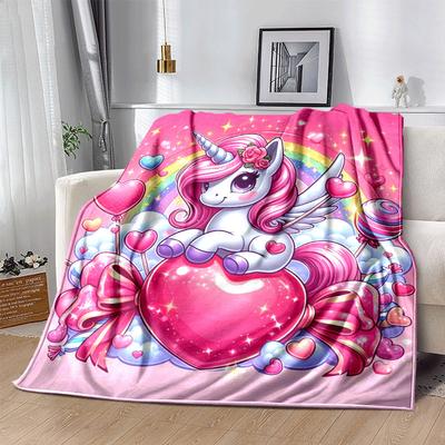 1pc Unicorn Printing Lightweight Flannel Blanket, Comfortable and Warm Blanket, for Camping Sofa Bed and Couch Office, Gift