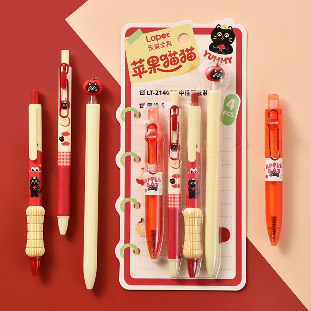 4pcs Cartoon 0.5mm ST Tip Gel Pen Set Black Ink Quick-Drying Ballpoint Pen Neutral Pen Gift