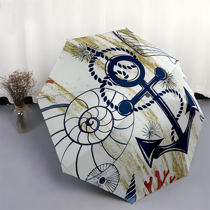 1pc Nautical Decor Anchor Seashells Umbrella with Plastic Handle,Suitable for All Seasons Umbrellaptys26061