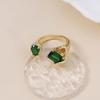 Luxury Atmospheric Emerald Alloy Open Row Diamond Geometric Women's Ring Versatile Simple Daily Wear Women
