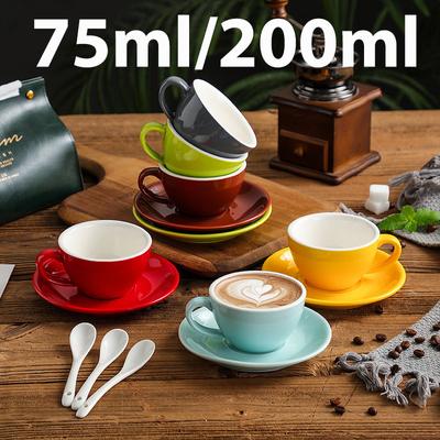 Taza de Cerámica 75ml/200ml Taza para Latte Art con Platillo para Cappuccino Taza de Café de Preparación Manual Nueva China de Hueso para Cafetería Barista
