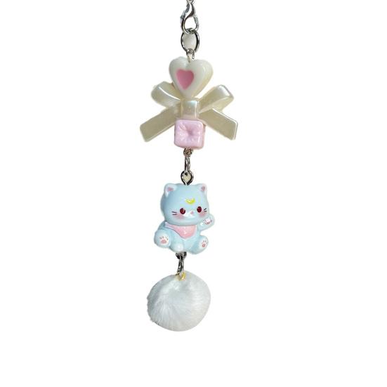 

Bag Pendant Lightweight Mini Cat Furry Ball Charm Key Chain with Bow Decoration Mobile Phones Keychains Gift Accessory синий